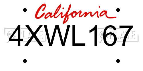 4XWL167 California License Plate