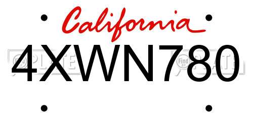 4XWN780 California License Plate