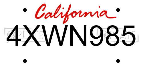 4XWN985 California License Plate