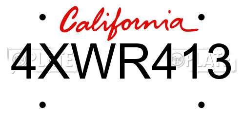 4XWR413 California License Plate