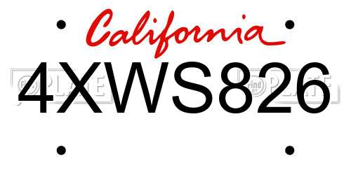 4XWS826 California License Plate