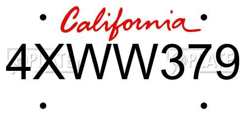 4XWW379 California License Plate