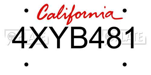 4XYB481 California License Plate