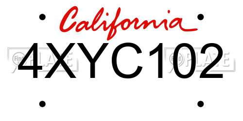 4XYC102 California License Plate