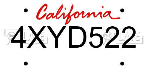 4XYD522 California License Plate