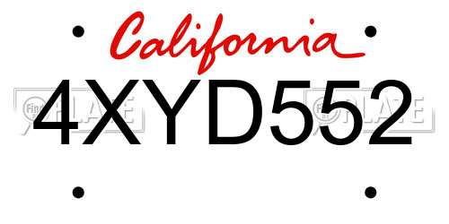 4XYD552 California License Plate