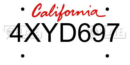 4XYD697 California License Plate