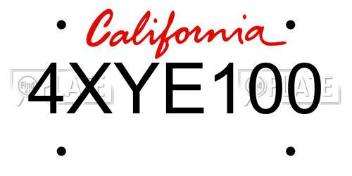 4XYE100 California License Plate