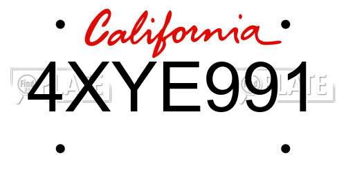 4XYE991 California License Plate