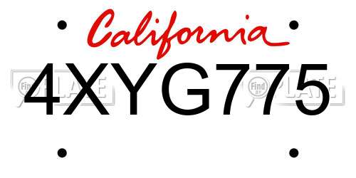 4XYG775 California License Plate
