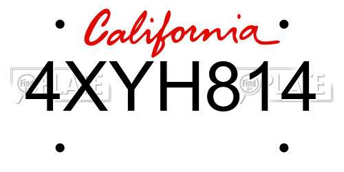 4XYH814 California License Plate