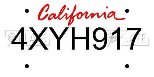 4XYH917 California License Plate