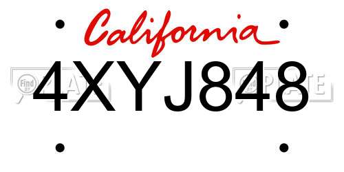 4XYJ848 California License Plate