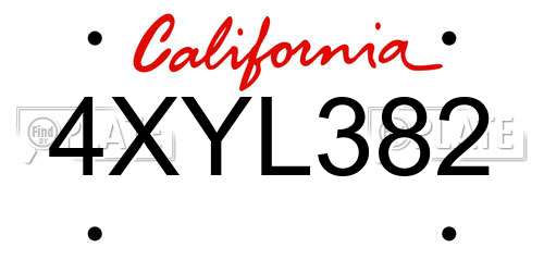4XYL382 California License Plate