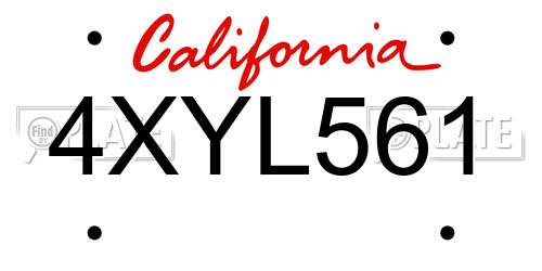 4XYL561 California License Plate