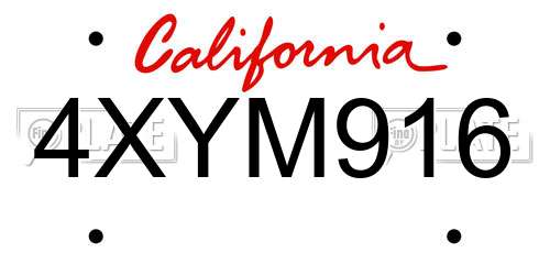 4XYM916 California License Plate