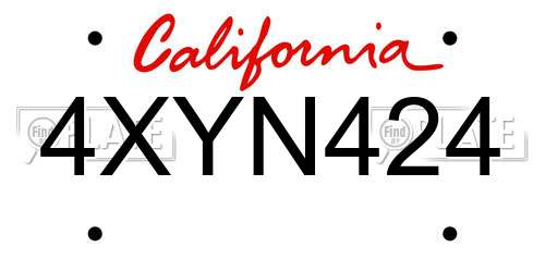 4XYN424 California License Plate