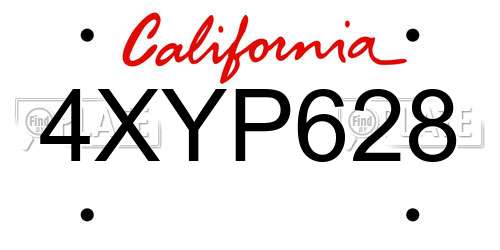 4XYP628 California License Plate