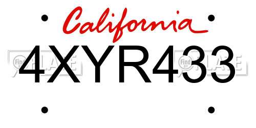 4XYR433 California License Plate