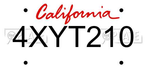 4XYT210 California License Plate