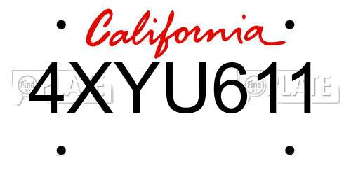 4XYU611 California License Plate