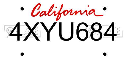 4XYU684 California License Plate