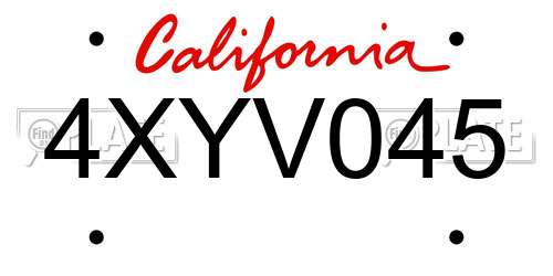 4XYV045 California License Plate