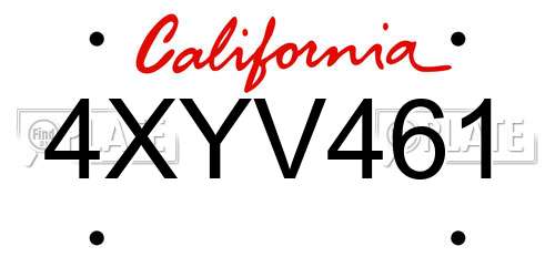 4XYV461 California License Plate
