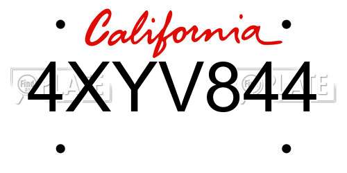 4XYV844 California License Plate