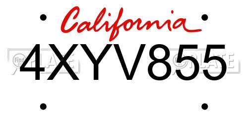 4XYV855 California License Plate