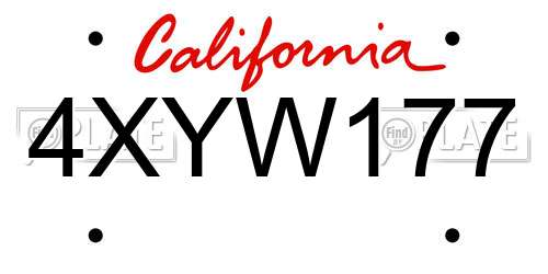 4XYW177 California License Plate