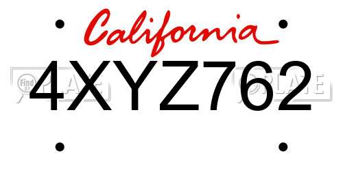 4XYZ762 California License Plate