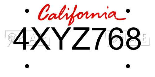 4XYZ768 California License Plate