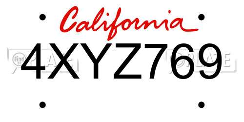 4XYZ769 California License Plate