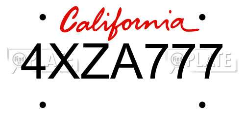4XZA777 California License Plate
