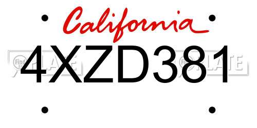 4XZD381 California License Plate