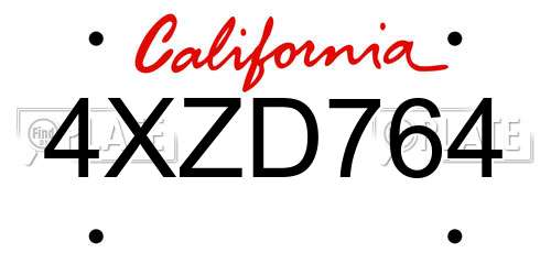 4XZD764 California License Plate