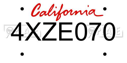 4XZE070 California License Plate