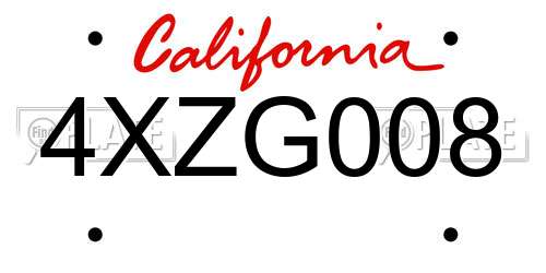 4XZG008 California License Plate