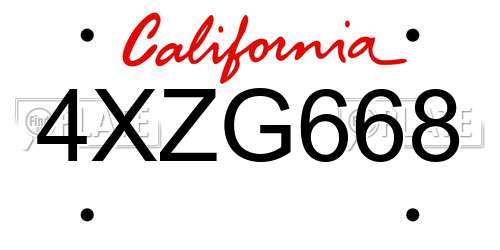 4XZG668 California License Plate