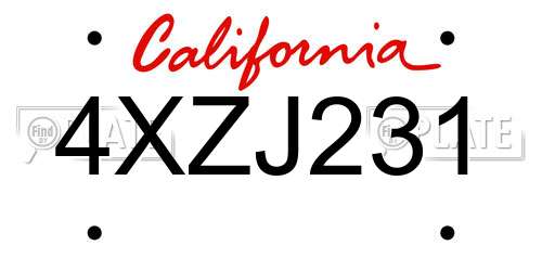 4XZJ231 California License Plate