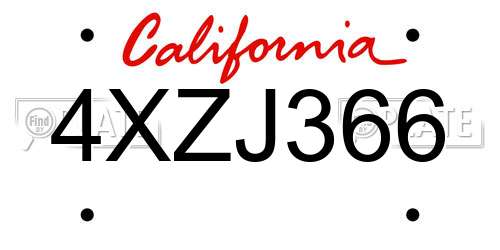 4XZJ366 California License Plate