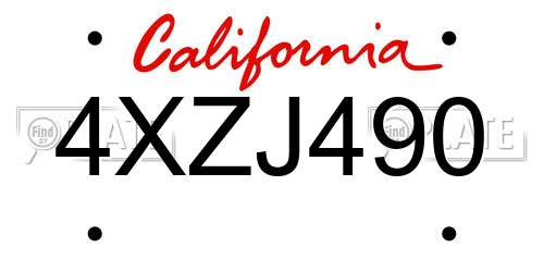 4XZJ490 California License Plate