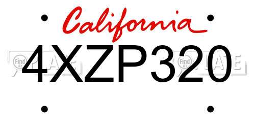 4XZP320 California License Plate