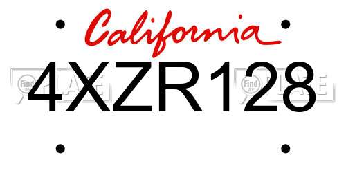 4XZR128 California License Plate