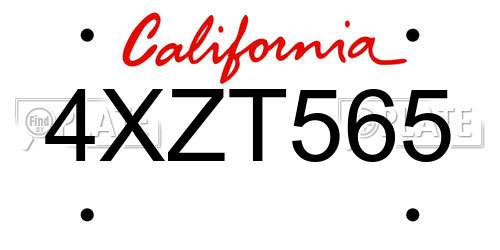 4XZT565 California License Plate
