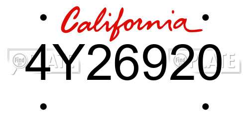 4Y26920 California License Plate