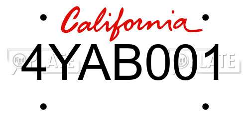 4YAB001 California License Plate