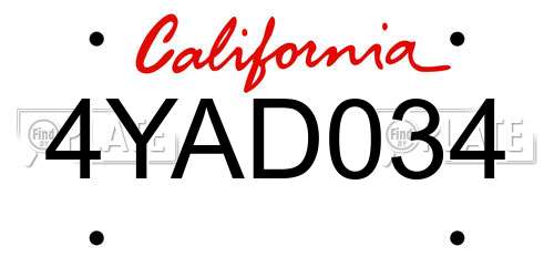 4YAD034 California License Plate