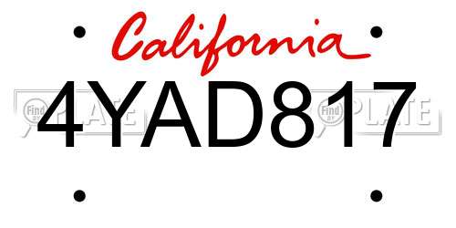4YAD817 California License Plate